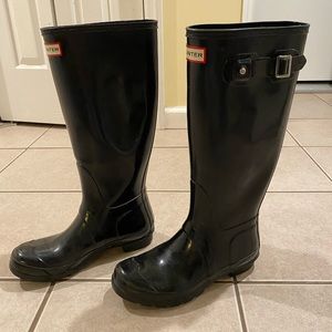 Black tall hunter rain boots